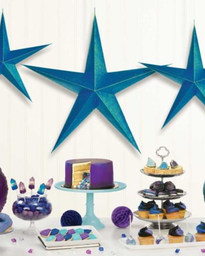 Sparkling Sapphire Hanging 3D Stars