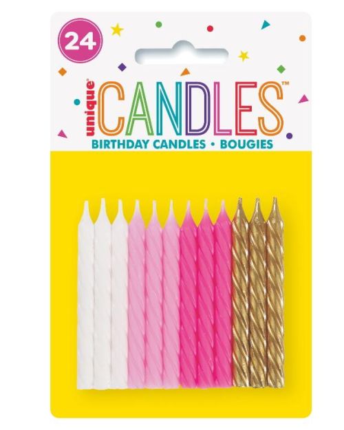 Spiral Candles 24pk – Pink & Gold