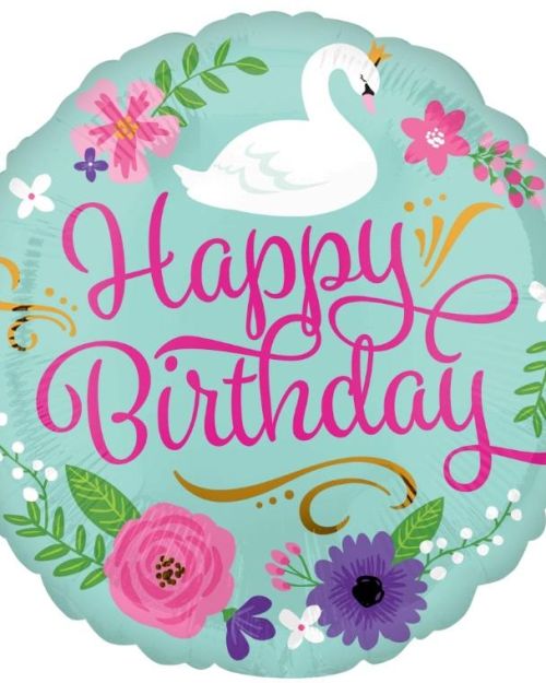 Swan Happy Birthday Foil Balloon