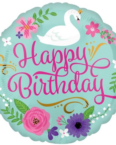 Swan Happy Birthday Foil Balloon