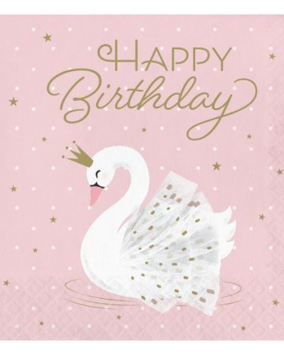 Swan Party Birthday Lunch Napkins 16pk