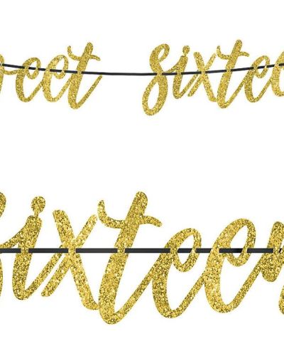 Sweet 16 Gold Glitter Banner