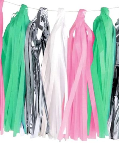 Tassel Party Garland – Silver & Teal