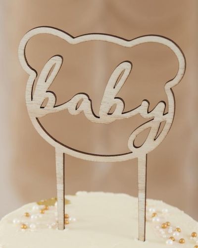 Teddy Bear Wooden Baby Shower Cake Topper