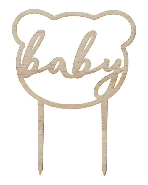 Teddy Bear Wooden Baby Shower Cake Topper