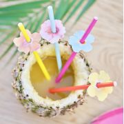 Tiki Tropics Paper Straws with Flower Toppers 16pk