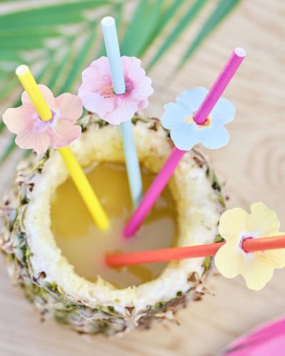 Tiki Tropics Paper Straws with Flower Toppers 16pk