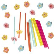 Tiki Tropics Paper Straws with Flower Toppers 16pk