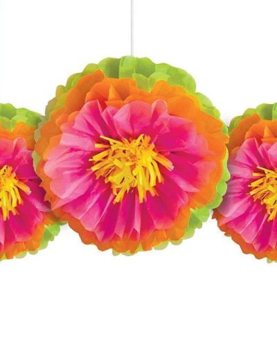 Tropical Flower Tissue Pom Poms 3pk