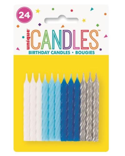 Spiral Candles Blue Assorted 24pk