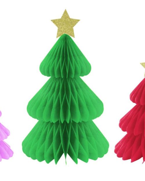 Vibrant Christmas Tree Honeycomb Decorations 3pk