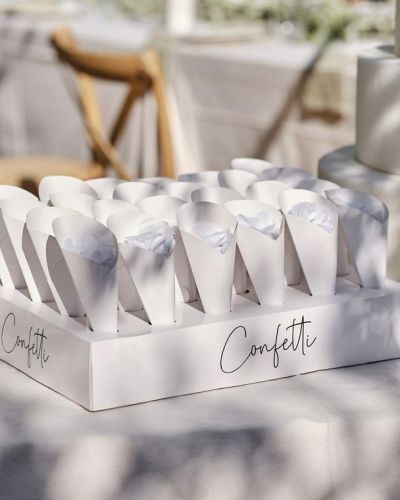 Wedding Confetti Tray with 24 Cones & Confetti