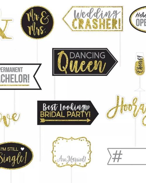 Gold Glitter Wedding Photo Booth Props