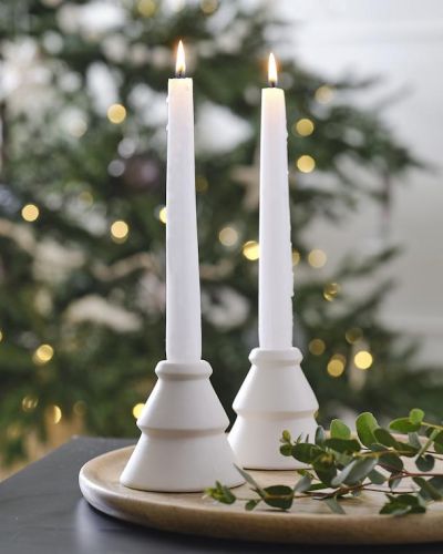 White Ceramic Christmas Tree Candle Holders 2pk