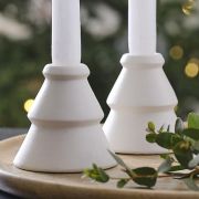 White Ceramic Christmas Tree Candle Holders 2pk