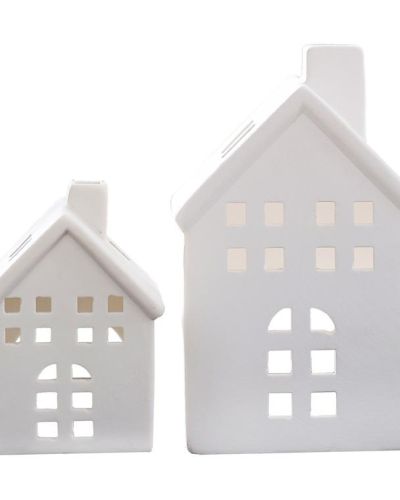 White Ceramic House Tealight Holders 2pk