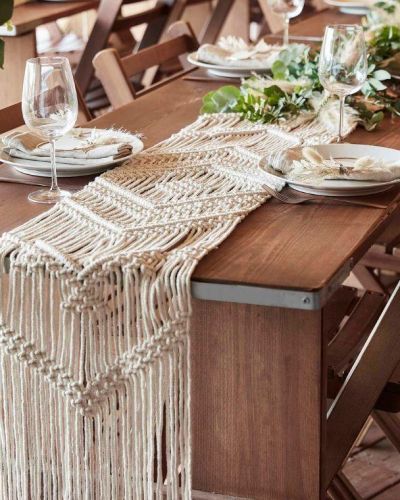 White Macrame Table Runner