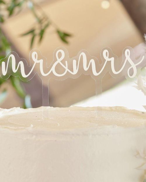 White Script Mr & Mrs Cake Topper