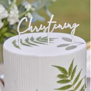 White Wooden Christening Cake Topper
