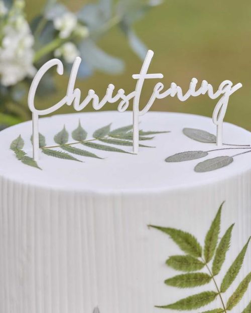 White Wooden Christening Cake Topper