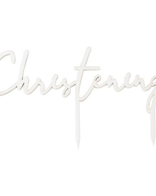White Wooden Christening Cake Topper