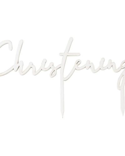 White Wooden Christening Cake Topper