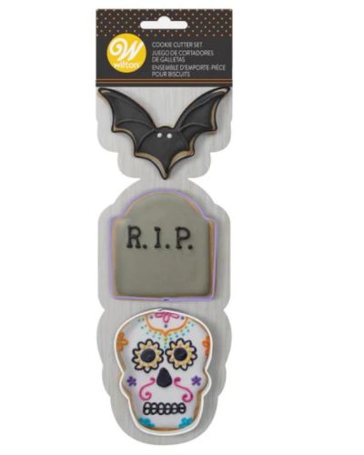 Wilton Skull Tombstone Bat 3pce Cookie Cutter Set