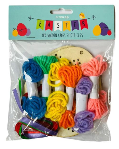 Cross Stitch Wooden Egg Decorations 3pk