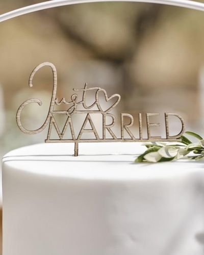Wooden Just Married Cake Topper