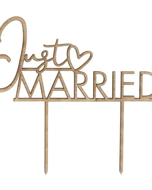 Wooden Just Married Cake Topper