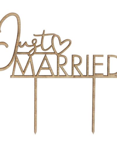 Wooden Just Married Cake Topper