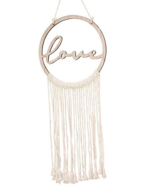 Wooden Love Macrame Wall Hanging Hoop