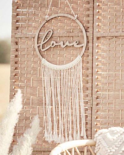 Wooden Love Macrame Wall Hanging Hoop