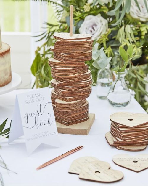 Botanical Wedding Wooden Stacking Heart Guest Book Alternative