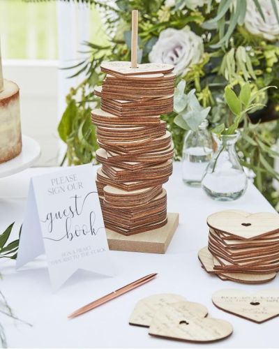 Botanical Wedding Wooden Stacking Heart Guest Book Alternative