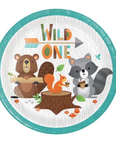 Woodland Animals Wild One Lunch Plates 8pk
