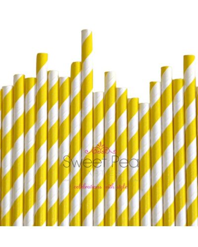 Paper Straws Yellow Stripe 24pk